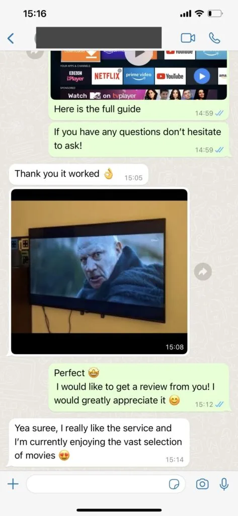 WhatsApp supportervaring 1 voor OMNIPTV