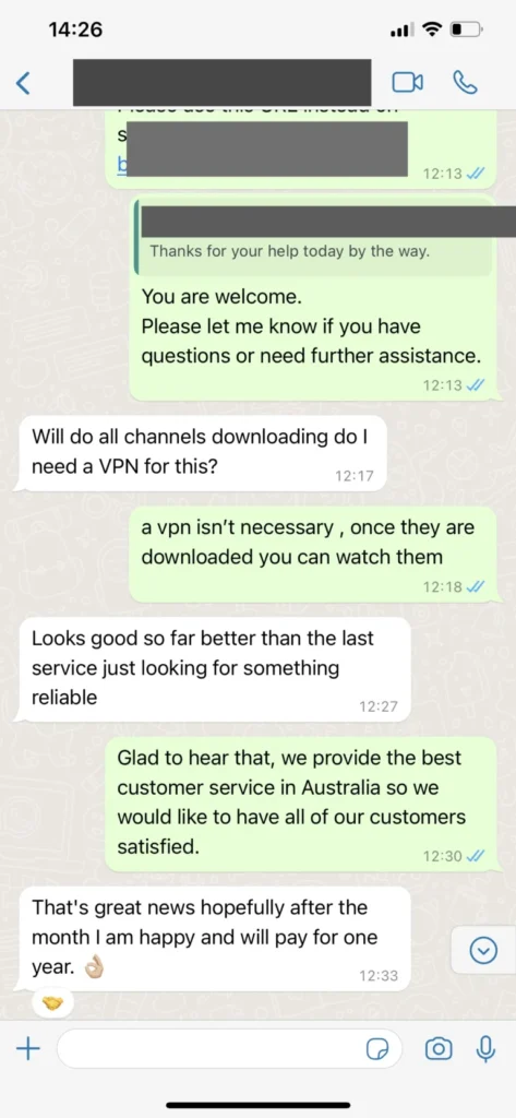 WhatsApp supportervaring 3 voor OMNIPTV