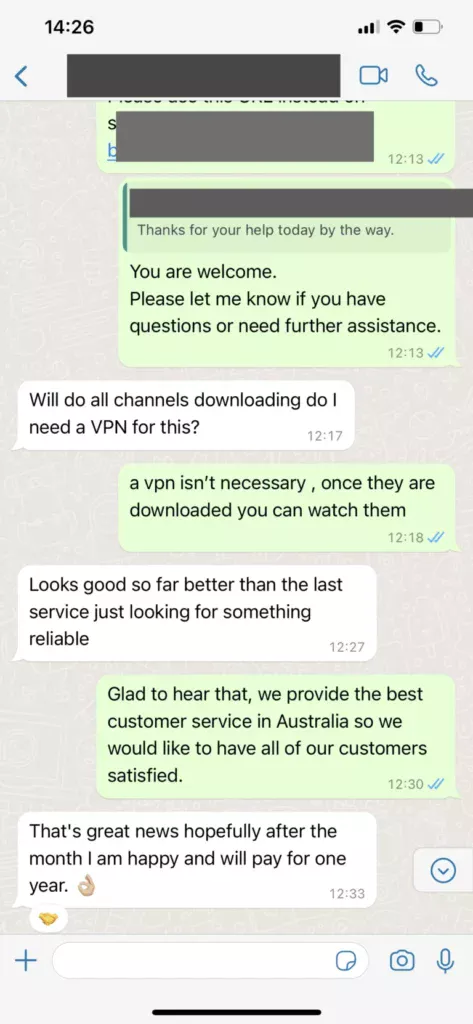 Chat IPTV review screenshot 3 van klant